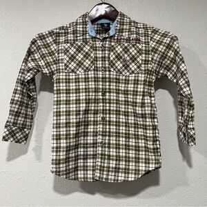 U.S. Polo Assn. Boys Plaid Collared Shirt Size 5/6 Green White Long Sleeve EUC